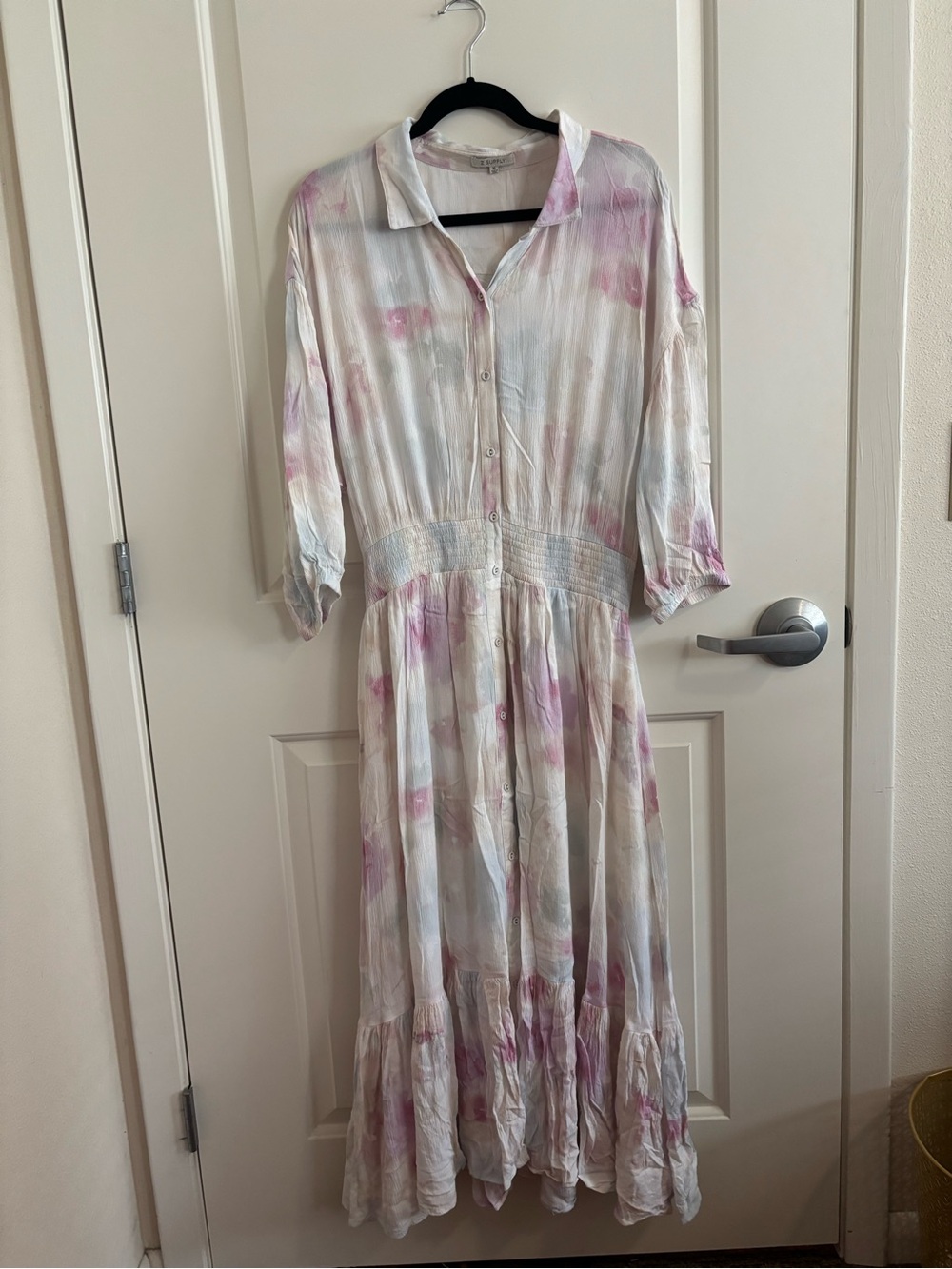 Z Supply White Maxi Shirt Dress with Pink Wash